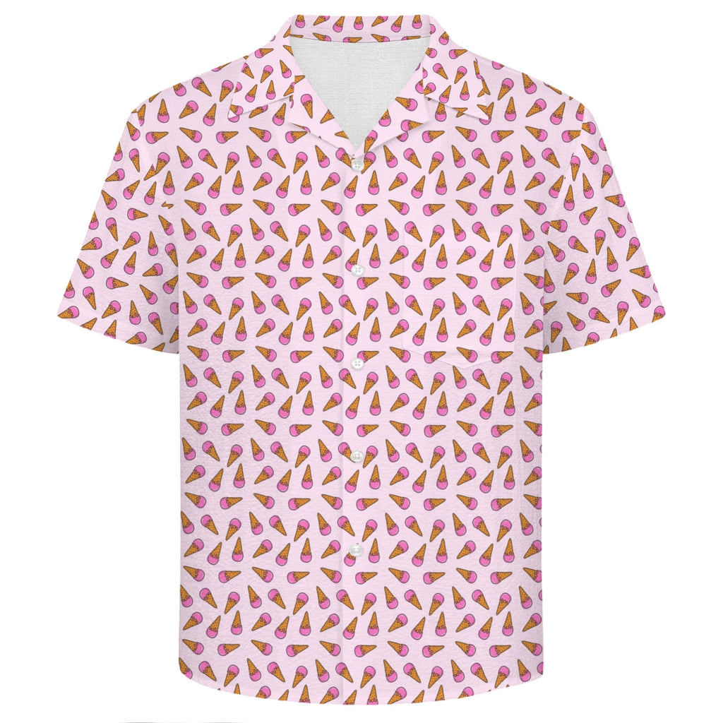 Pink Ice Cream Cones Men's Crinkle Hawaiian Shirt