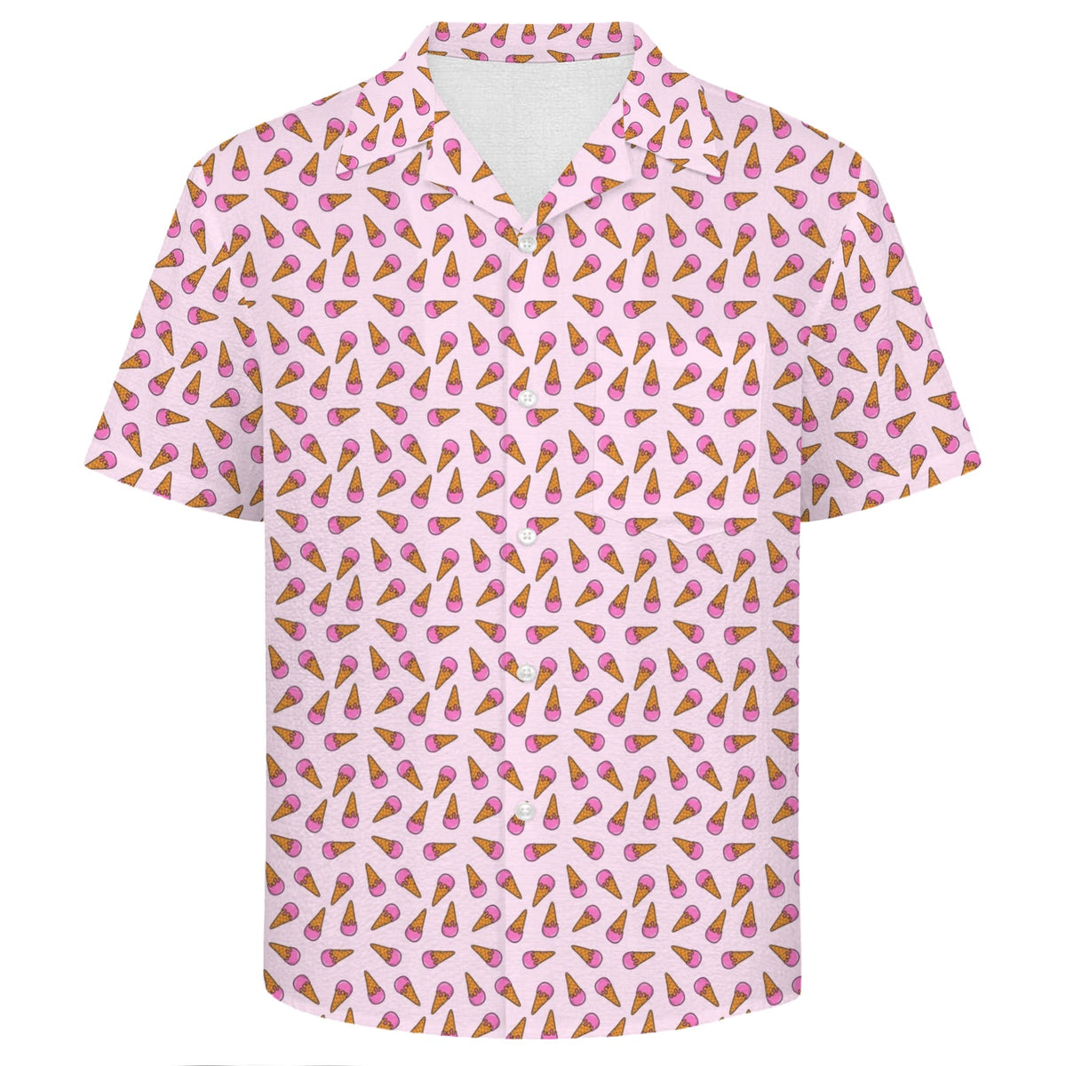 Pink Ice Cream Cones Men's Crinkle Hawaiian Shirt