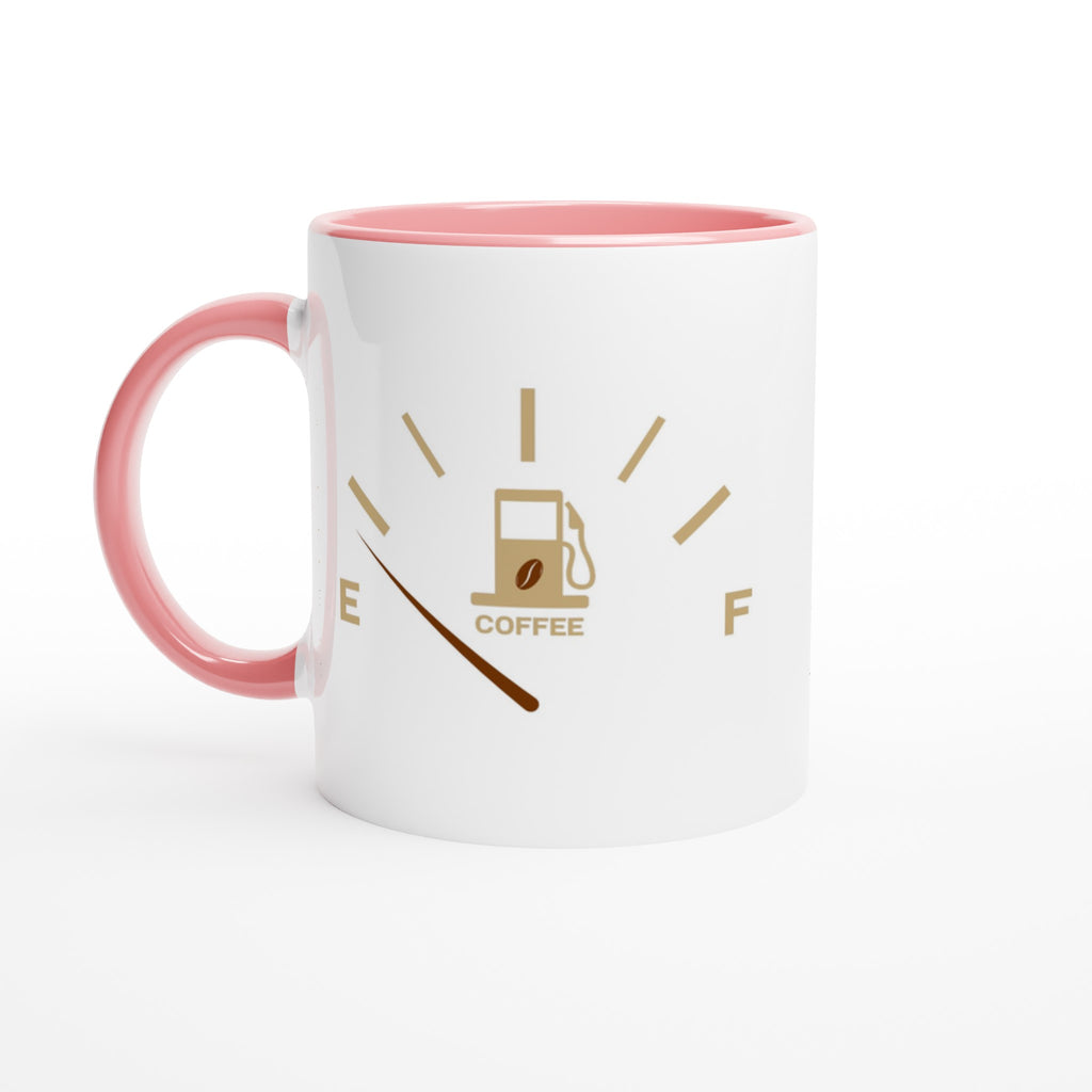 Coffee Fuel Gauge - White 11oz Ceramic Mug with Colour Inside Ceramic Pink Colour 11oz Mug Coffee Globally Fulfilled