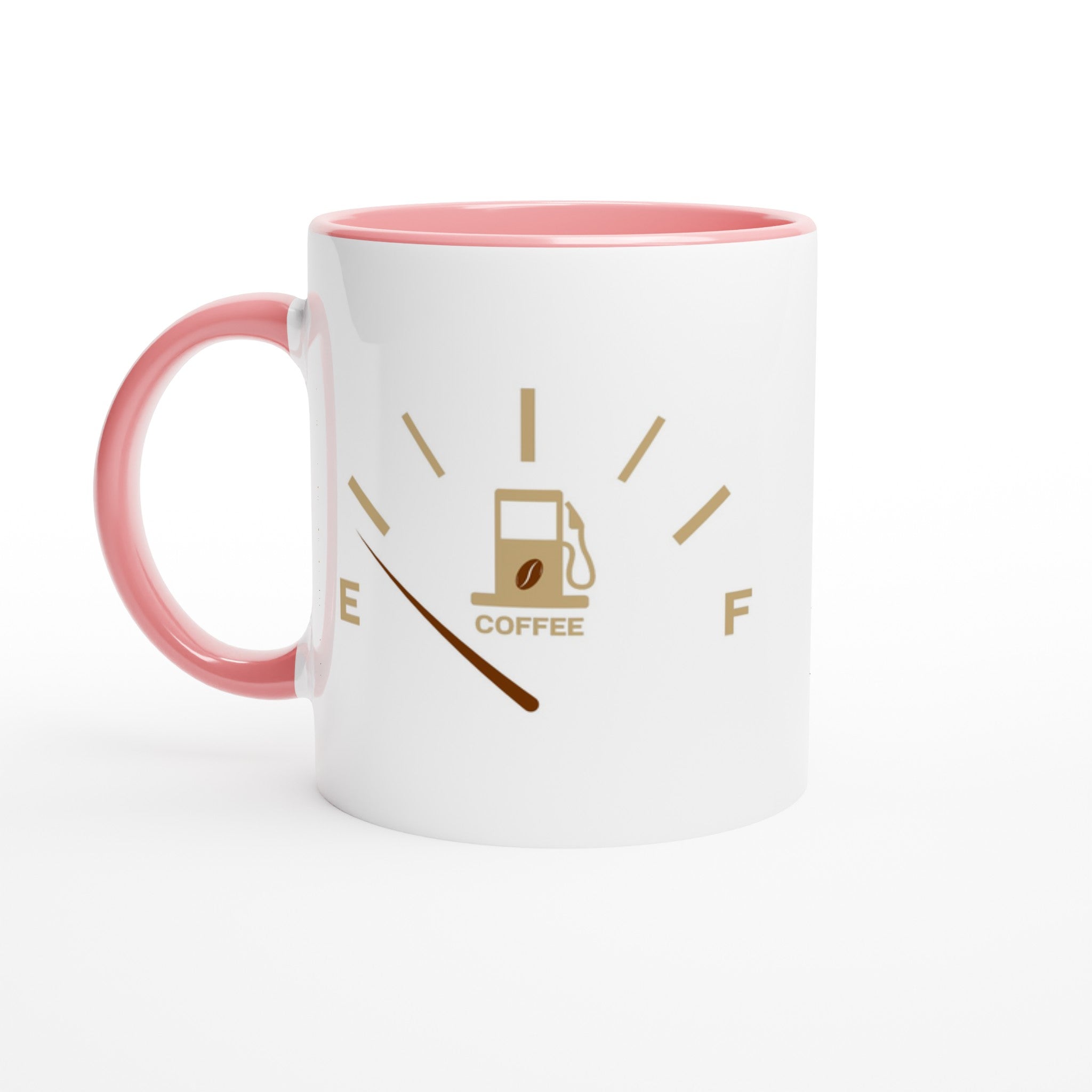 Coffee Fuel Gauge - White 11oz Ceramic Mug with Colour Inside Ceramic Pink Colour 11oz Mug Coffee Globally Fulfilled