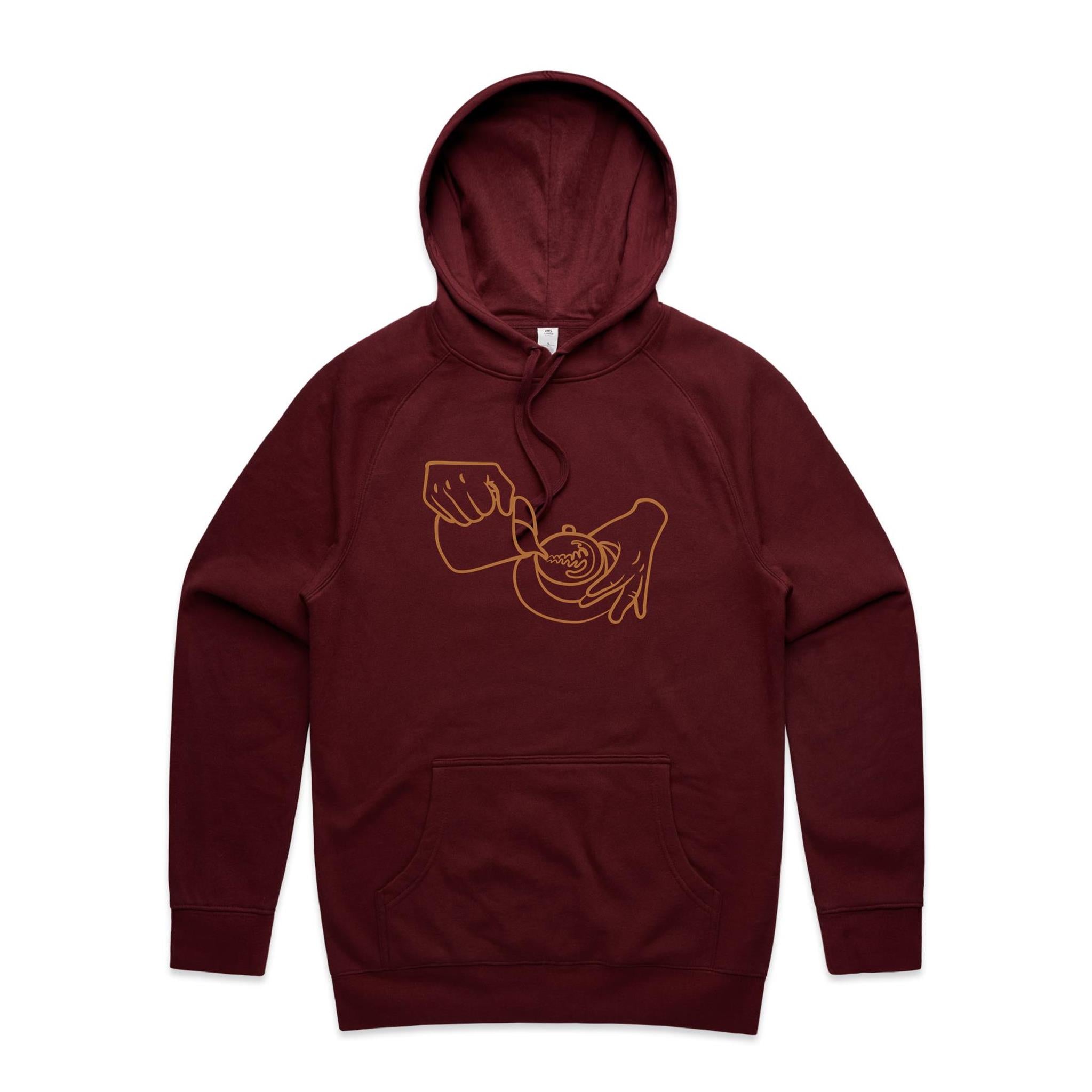 Barista - Mens Hoodie Burgundy Mens Hoodie Coffee Printed In Australia