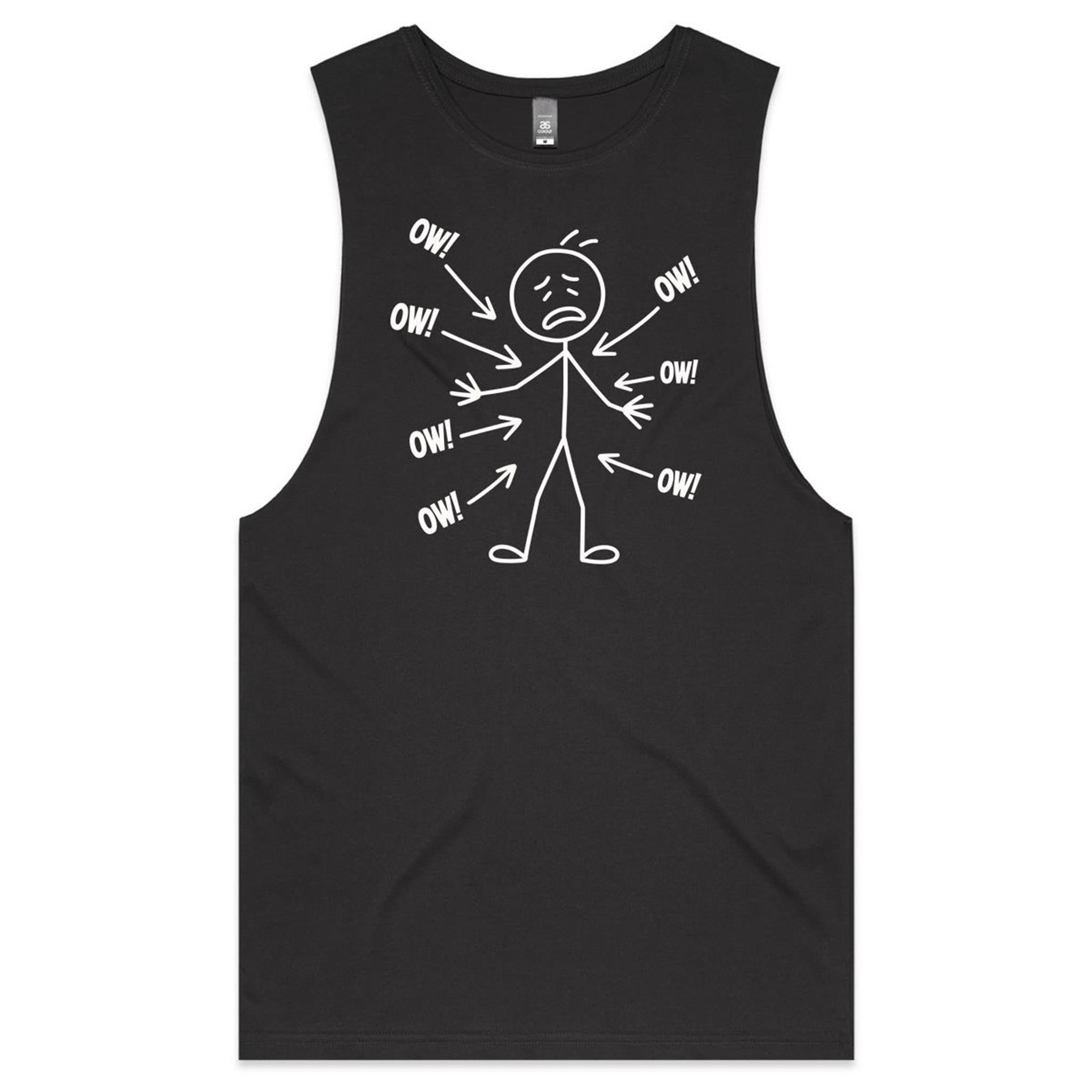 Ow! Everything Hurts Stick Figure Men's AS Colour Tank Top Coal Drop Arm Tank Top Printed In Australia