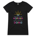 Exercise In The Morning - Womens V-Neck T-Shirt Black Womens Active V-Neck T-shirt Fitness Printed In Australia
