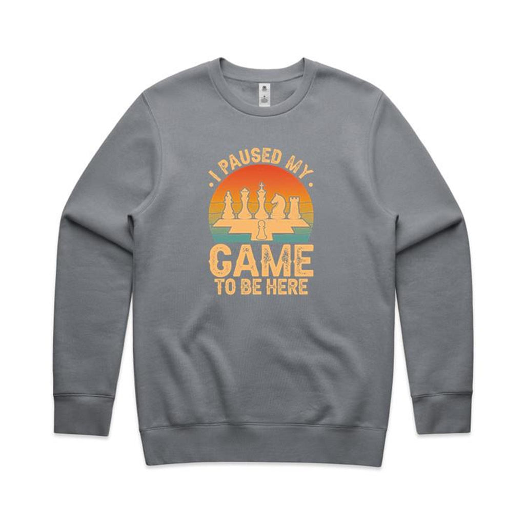 I Paused My Game, Chess - AS Colour Stencil Crew Sweatshirt Gravel Sweatshirt Chess Games Printed In Australia