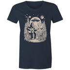 Alien And Bigfoot Play Guitar - Womens T-shirt Navy Womens T-shirt Music Printed In Australia Sci Fi