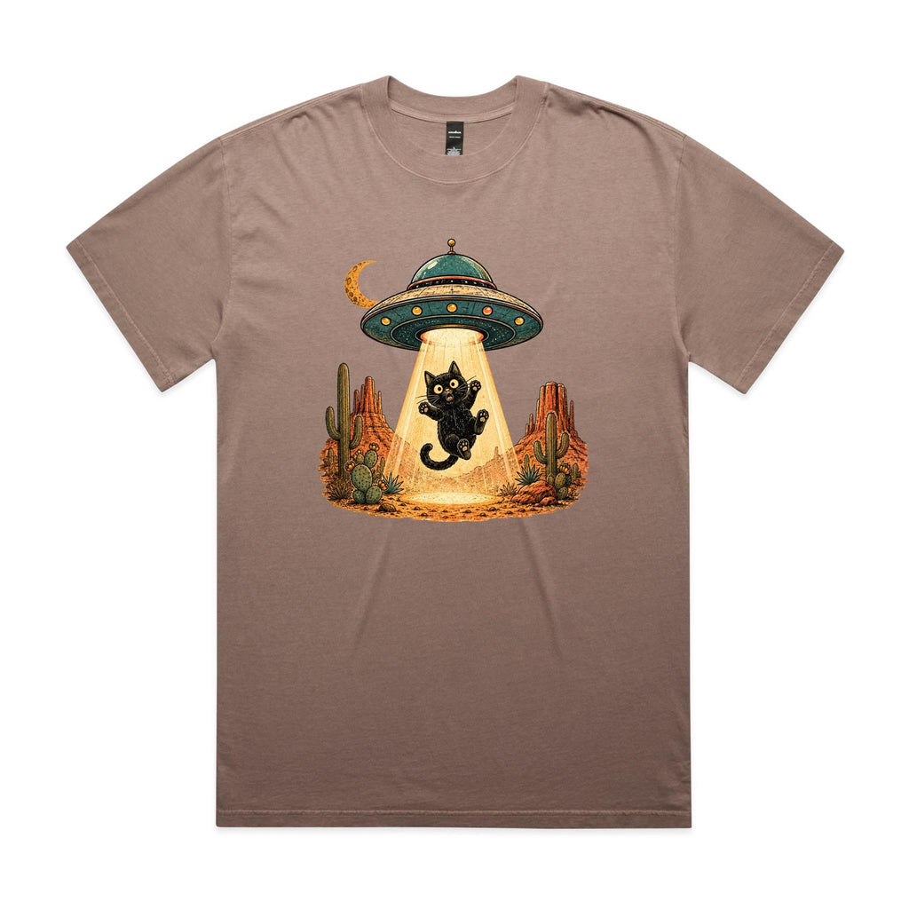 Black Cat Alien UFO Abduction AS Colour Heavy Faded Tee Faded mushroom Heavy Faded T-shirt animal Printed In Australia Sci Fi
