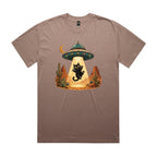Black Cat Alien UFO Abduction AS Colour Heavy Faded Tee Faded mushroom Heavy Faded T-shirt animal Printed In Australia Sci Fi