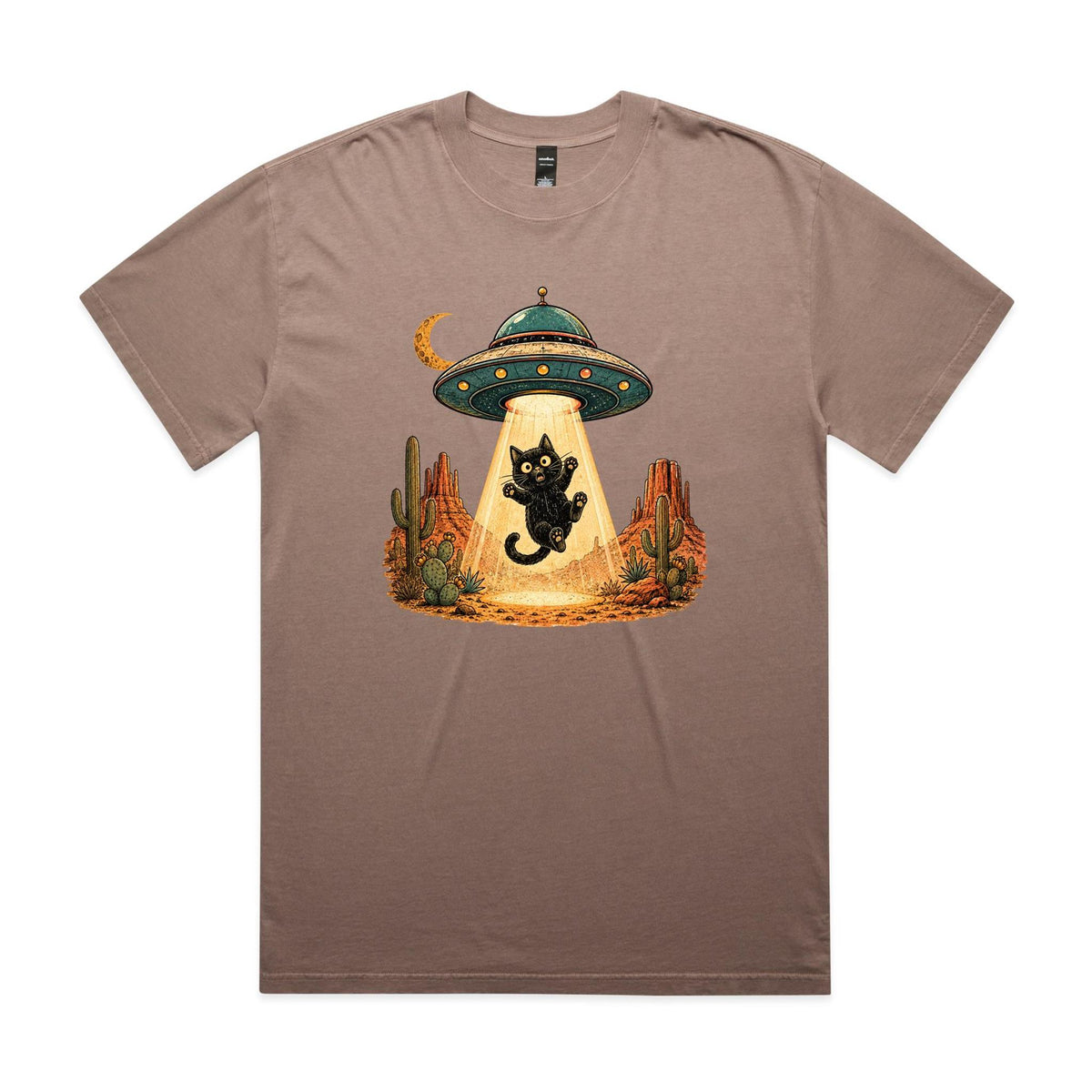 Black Cat Alien UFO Abduction AS Colour Heavy Faded Tee Faded mushroom Heavy Faded T-shirt animal Printed In Australia Sci Fi