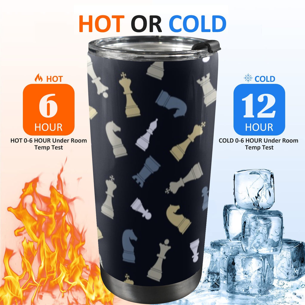 Chess Pattern - 20oz Mobile Tumbler with Lid (Black Lock) 20oz Travel Mug Chess Games Printed Offshore