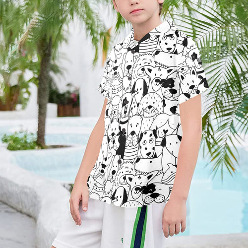 Black And White Dogs - Senior Kids Hawaiian Shirt