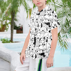 Black And White Dogs Senior Kids Hawaiian Shirt Senior Kids Hawaiian Shirt 8-15 animal Printed Offshore
