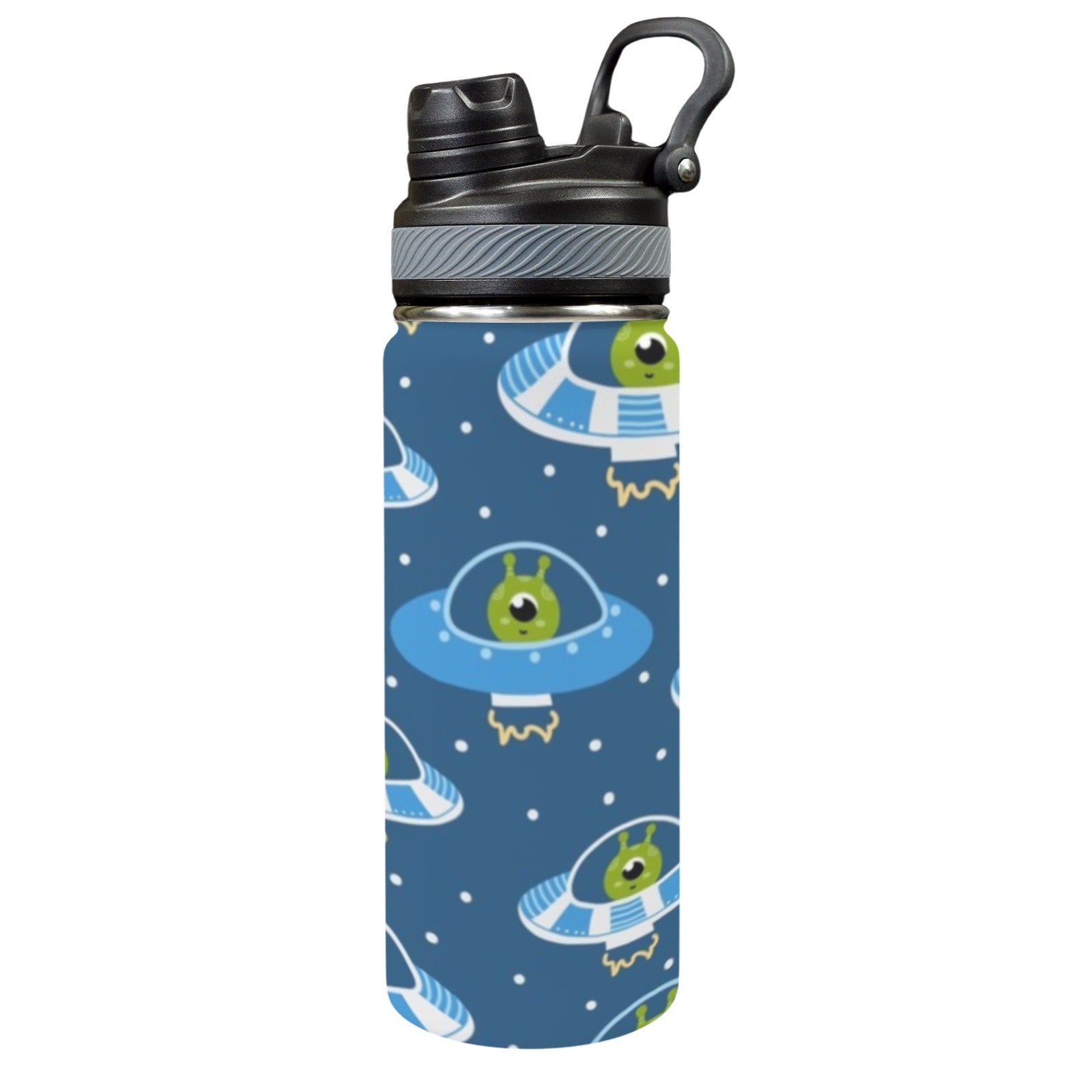 Cute Aliens in UFOs - Insulated Water Bottle with Dual-Use Lid (18oz) One Size Insulated Water Bottle with Dual-Use Lid (18oz) Printed Offshore Sci Fi