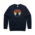 UFO Retro Stripes - AS Colour Stencil Crew Sweatshirt Navy Sweatshirt Printed In Australia