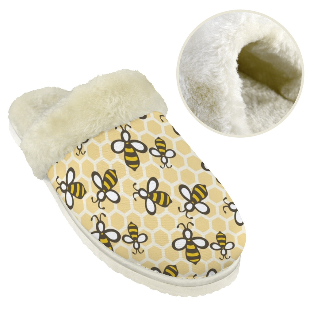 Bees Women's Fur Trim Thick-Sole Indoor Slippers Women's Fur Trimmed Slippers animal Printed Offshore
