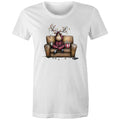 Reindeer, Christmas Movies Watching T-shirt - Womens T-shirt White Womens Christmas T-shirt Christmas Printed In Australia