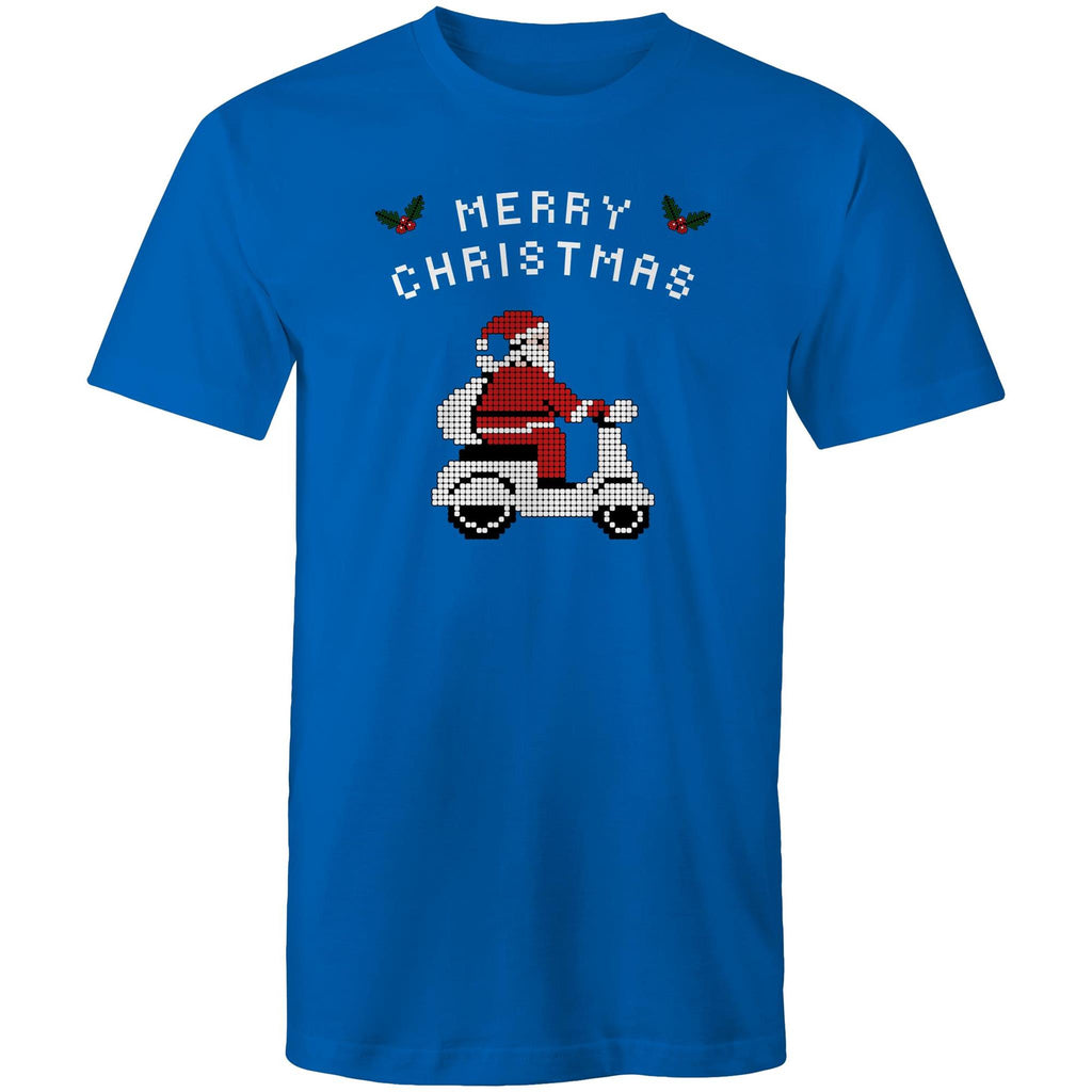 Scooter Santa - Mens T-Shirt Bright Royal Mens Christmas T-shirt Christmas Printed In Australia