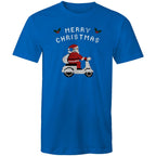 Scooter Santa - Mens T-Shirt Bright Royal Mens Christmas T-shirt Christmas Printed In Australia
