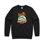 Hello Sunshine, Beach Van - AS Colour Stencil Crew Sweatshirt Black Sweatshirt Printed In Australia Summer