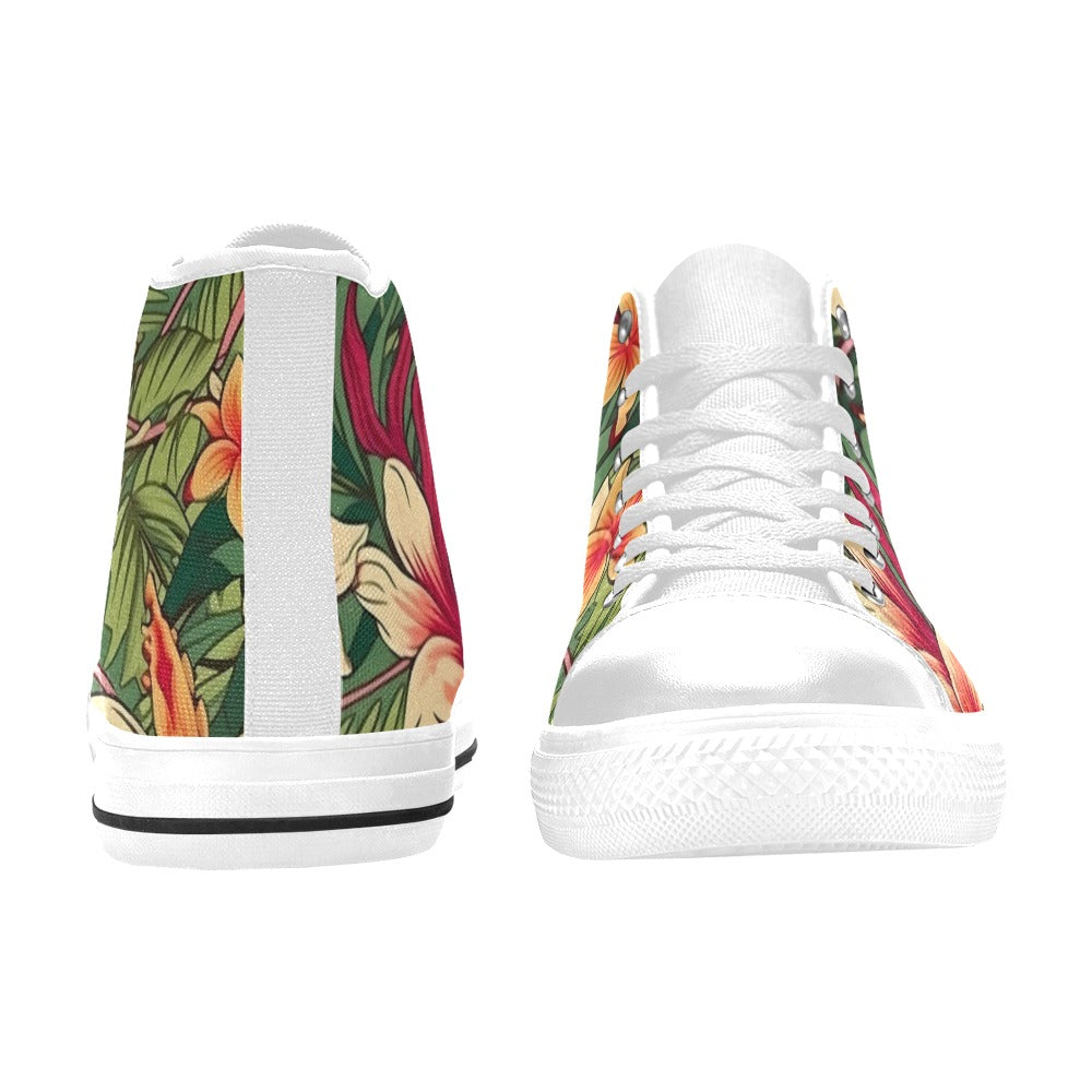 Vintage Hawaiian Floral Men's High Top Canvas Shoes Men's Classic High Top Canvas Shoes Plants Printed Offshore
