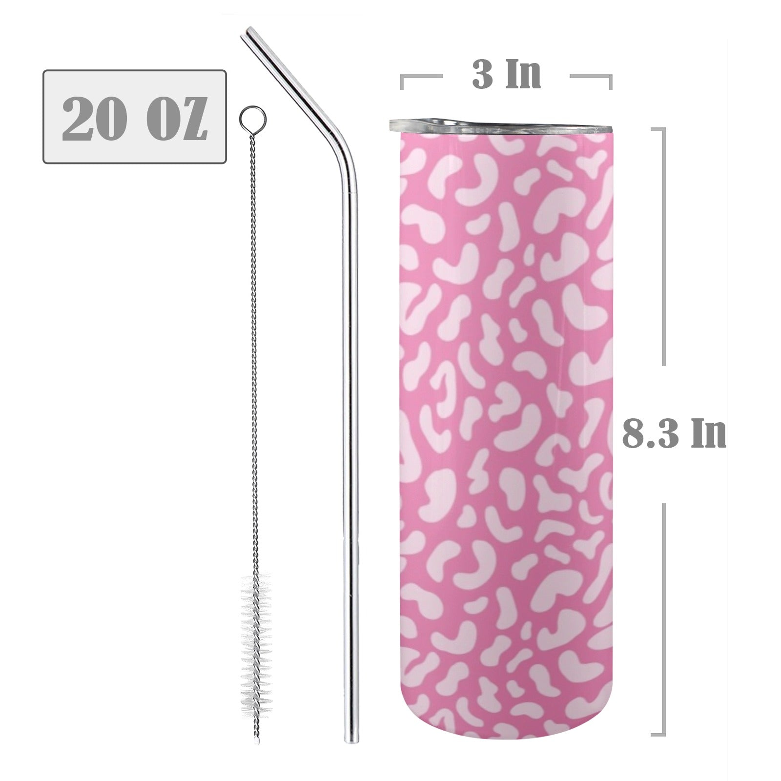 Pink Leopard - 20oz Tall Skinny Tumbler with Lid and Straw