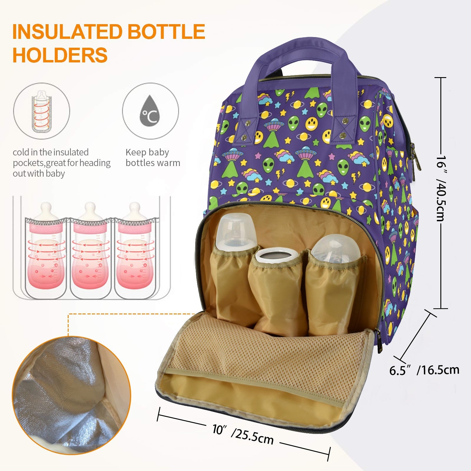 Groovy Alien And UFO Multi-Function Backpack, Nappy / Diaper Bag Multi-function Backpack, Nappy / Diaper Bag Printed Offshore Sci Fi