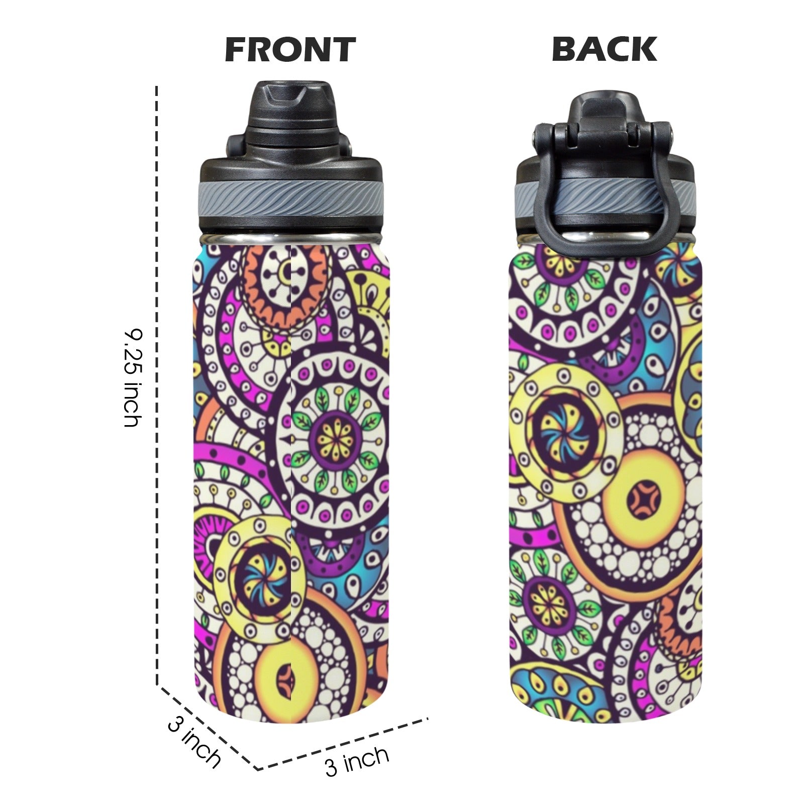 Circle Flowers - Insulated Water Bottle with Dual-Use Lid (18oz) Insulated Water Bottle with Dual-Use Lid (18oz) Printed Offshore