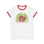 Always Sweet, Never Bitter, Coffee And Cake - Women's Ringer Tee White Red Womens Ringer T-shirt Coffee Food Printed In Australia