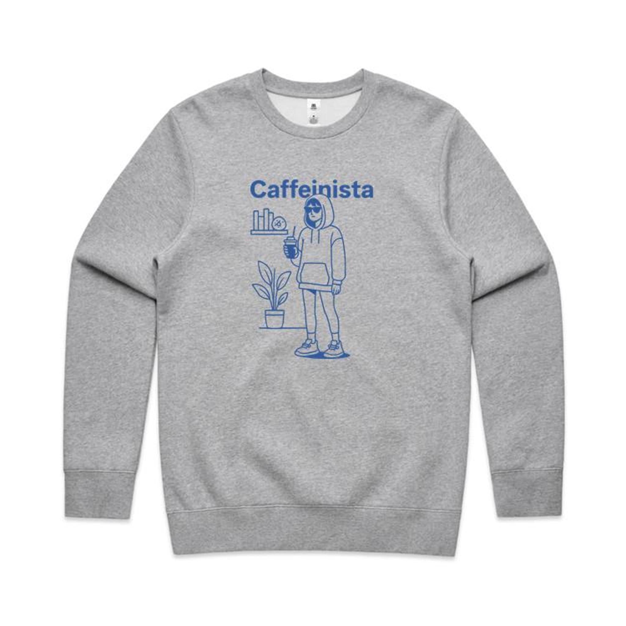 Caffeinista, Caffeine AS Colour Stencil Crew Sweatshirt Unisex Grey Marle Sweatshirt Coffee Printed In Australia