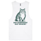 Did Somebody Say Snack, Cat Mens Men's AS Colour Drop Arm Tank Top White Drop Arm Tank Top animal Food Printed In Australia