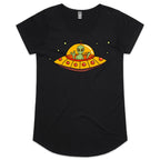 Alien Pizza, UFO - Womens Scoop Neck T-Shirt Black Womens Scoop Neck T-shirt Food Printed In Australia Sci Fi