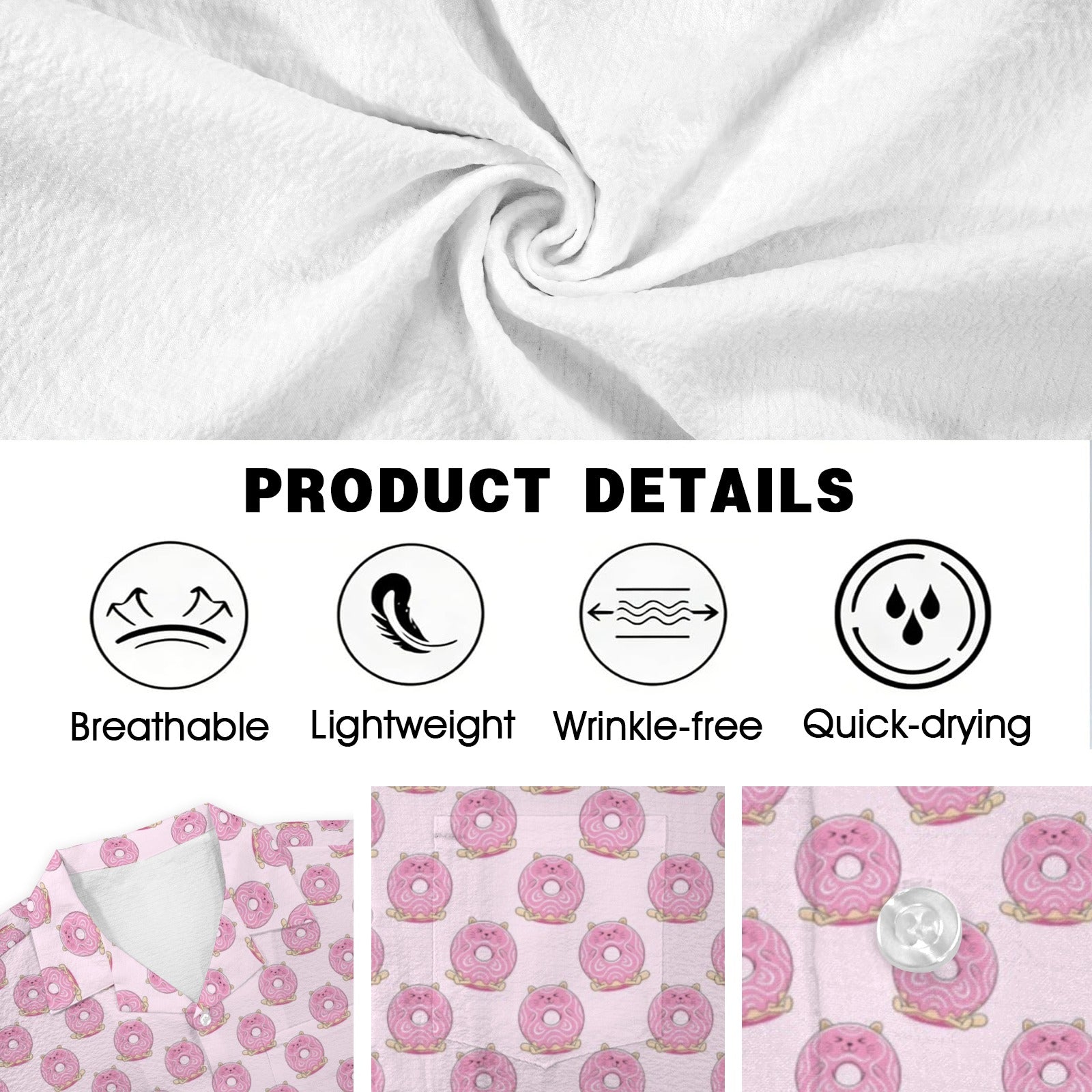 Cat Doughnuts Men's Crinkle Hawaiian Shirt