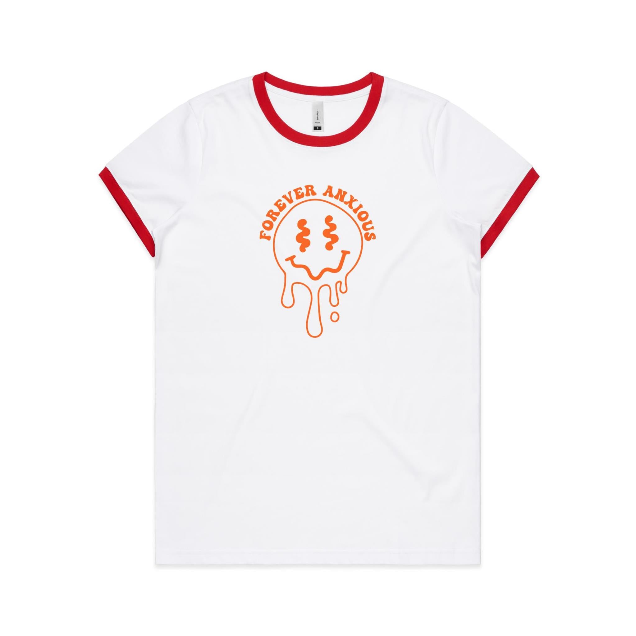 Forever Anxious - Women's Ringer Tee White Red Womens Ringer T-shirt Printed In Australia