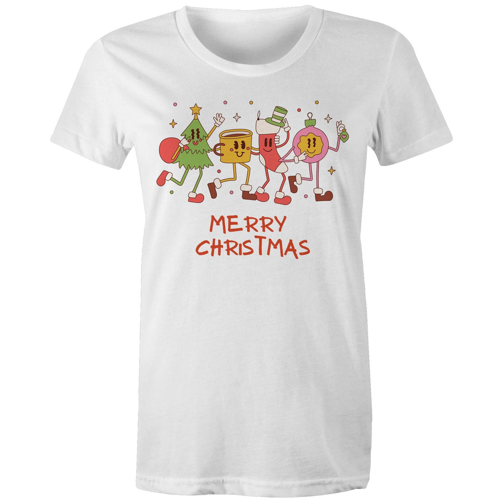 Crazy Christmas Characters - Womens T-shirt White Womens Christmas T-shirt Christmas Printed In Australia