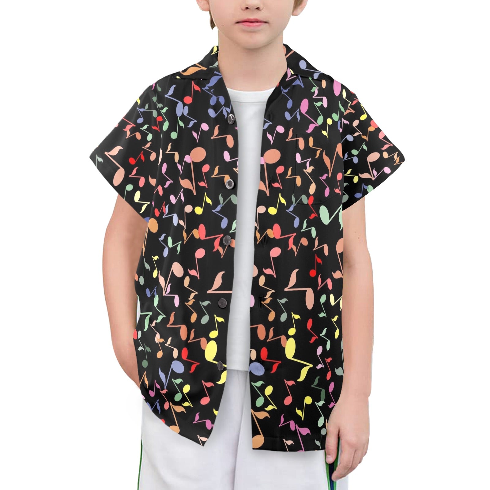 Quavers, Music Notes Senior Kids Hawaiian Shirt Senior Kids Hawaiian Shirt 8-15 Music Printed Offshore