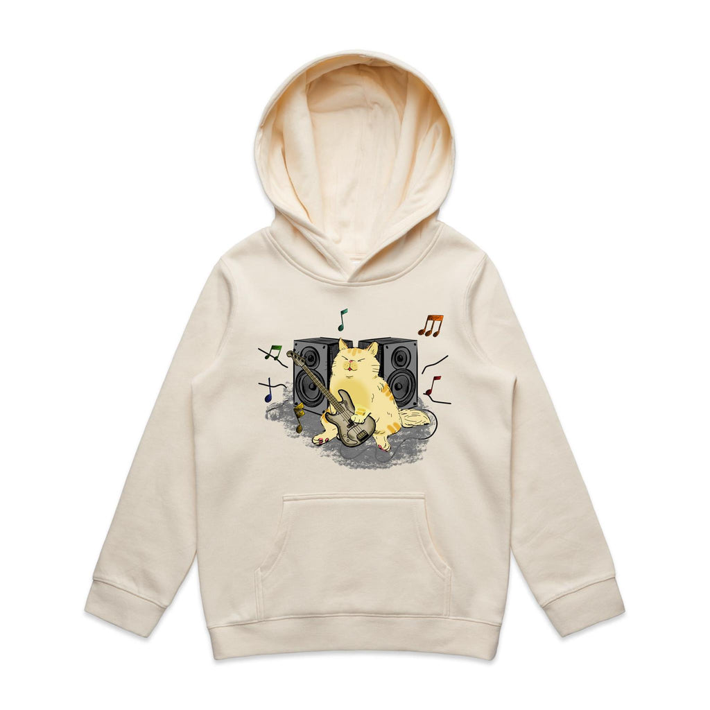 Cat Bass Player - Kids Hoodie Ecru Kids Hoodie Printed In Australia