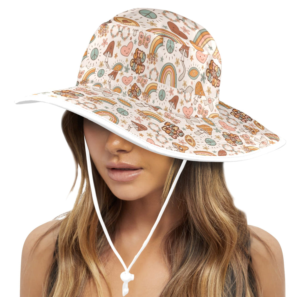 Peace And Love Wide Brim Bucket Hat Wide Brim Bucket Hat Printed Offshore Retro