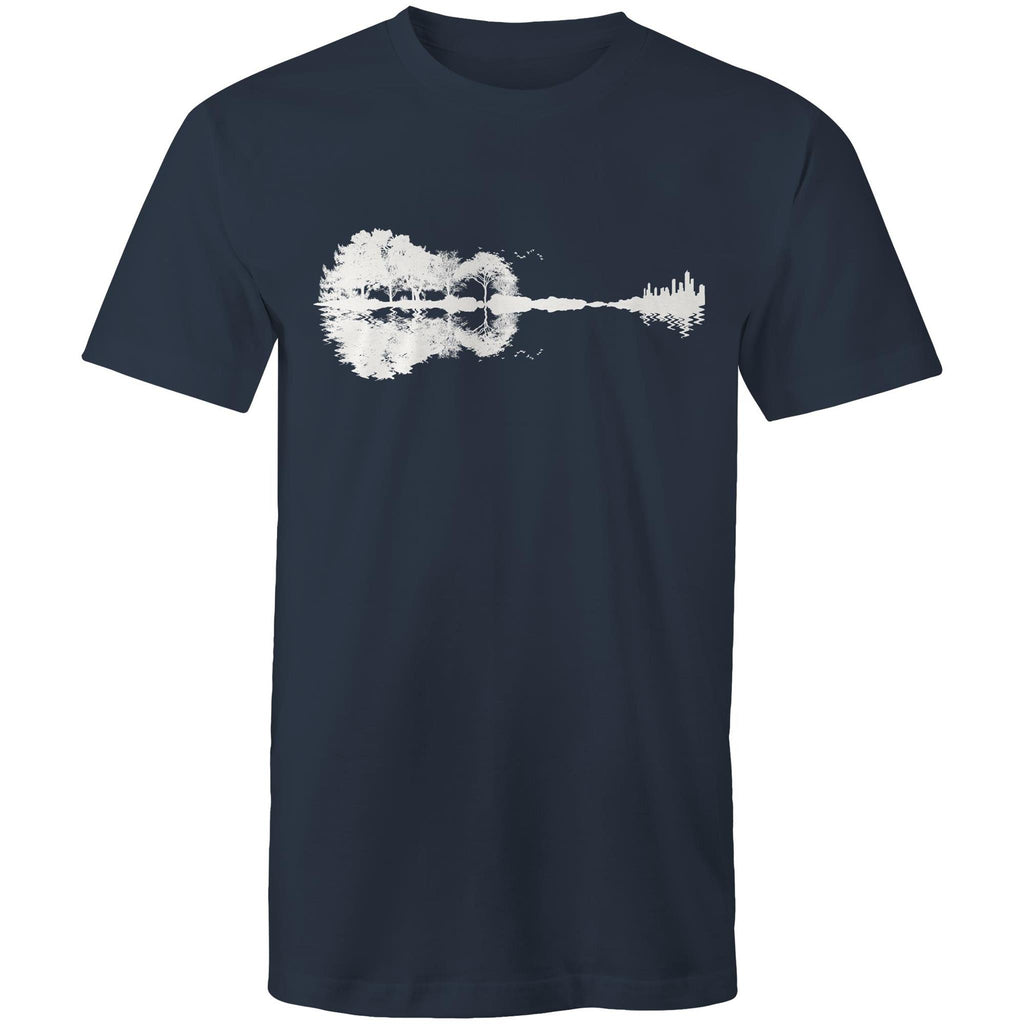 Guitar Reflection - Mens T-Shirt Navy Mens T-shirt Music Printed In Australia