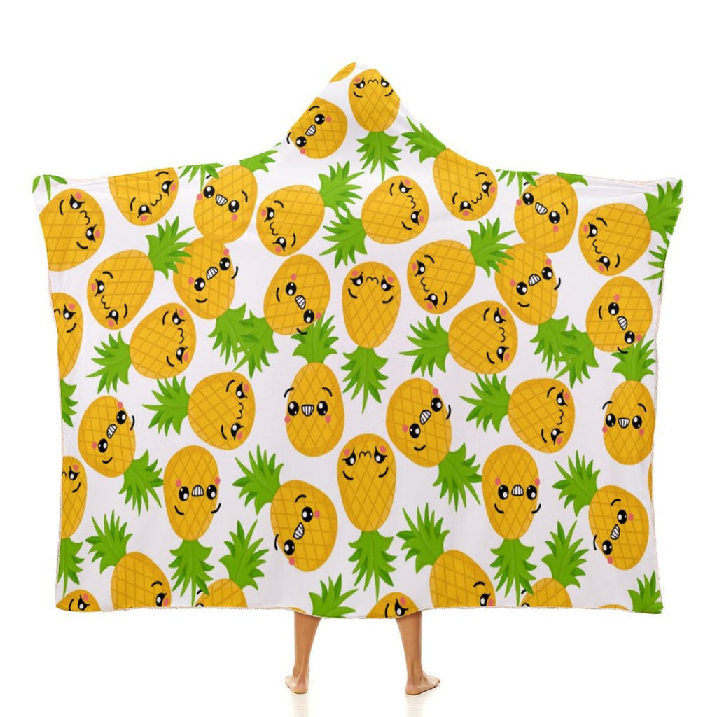 Cool Pineapples Kids Hooded Blanket 100cm x 130cm white 40"×50" Kids Hooded Blanket Food Printed Offshore