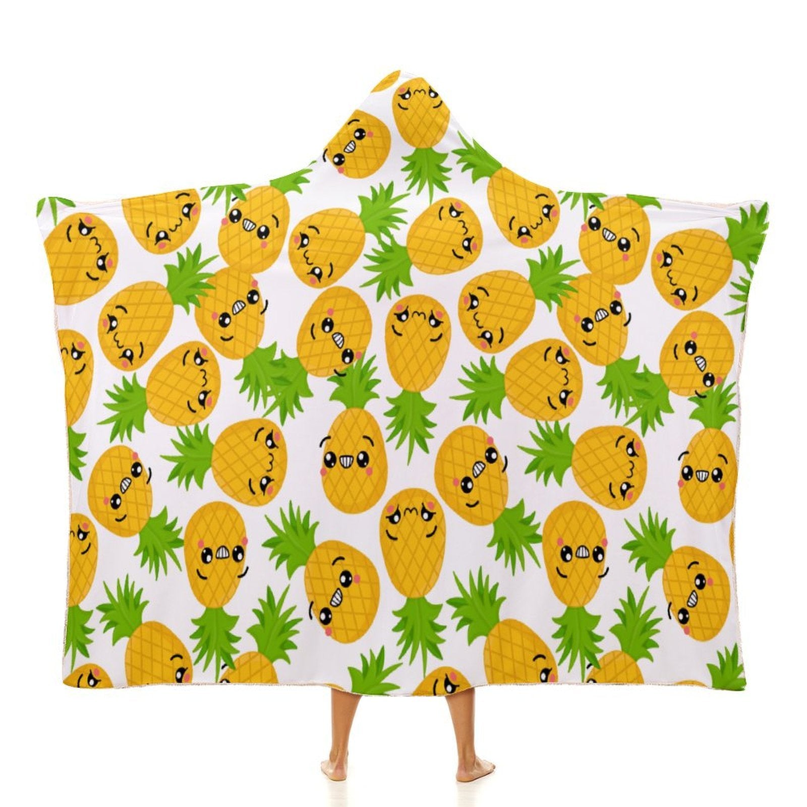 Cool Pineapples Kids Hooded Blanket 100cm x 130cm white 40"×50" Kids Hooded Blanket Food Printed Offshore
