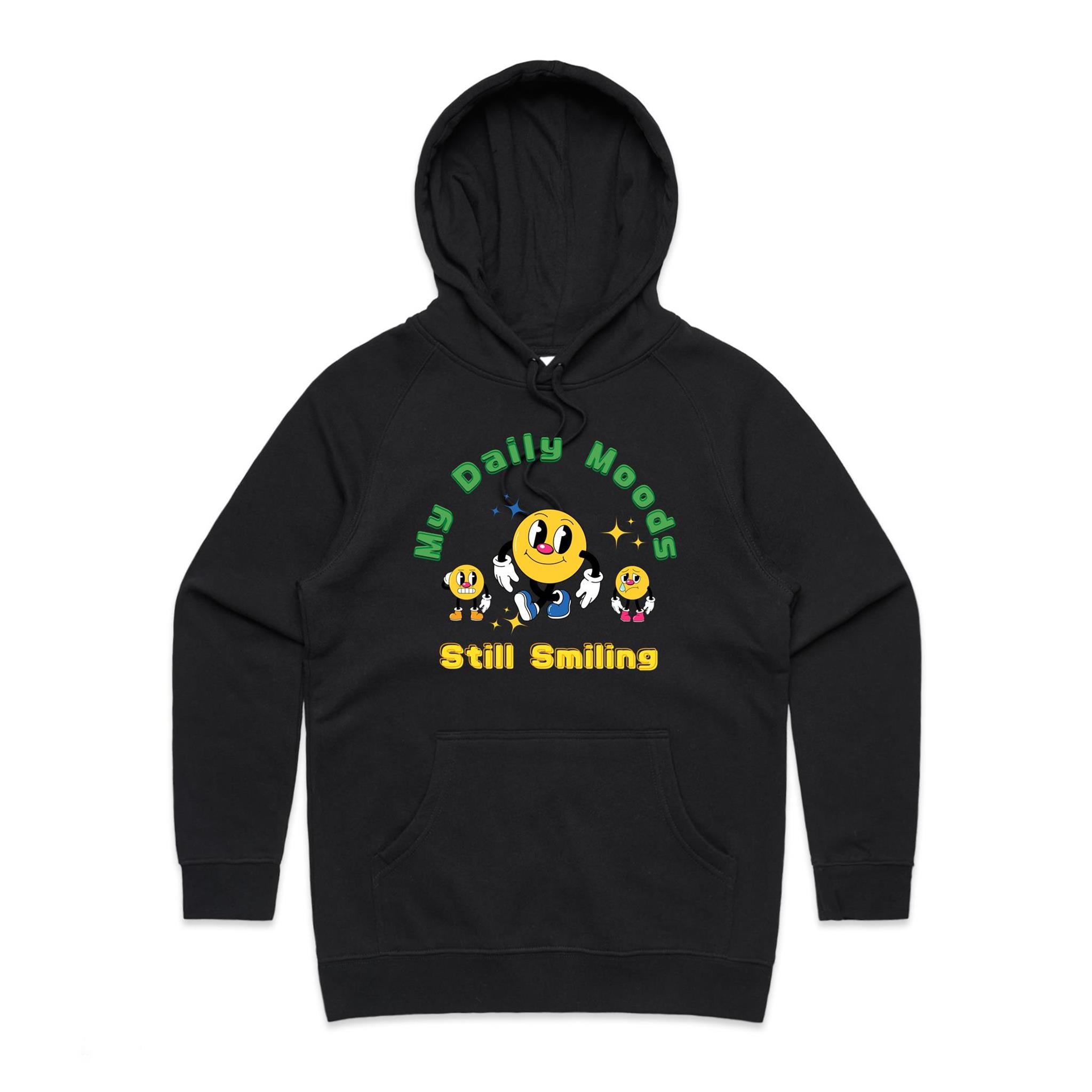 My Daily Moods - Womens Hoodie Black Womens Hoodie Printed In Australia