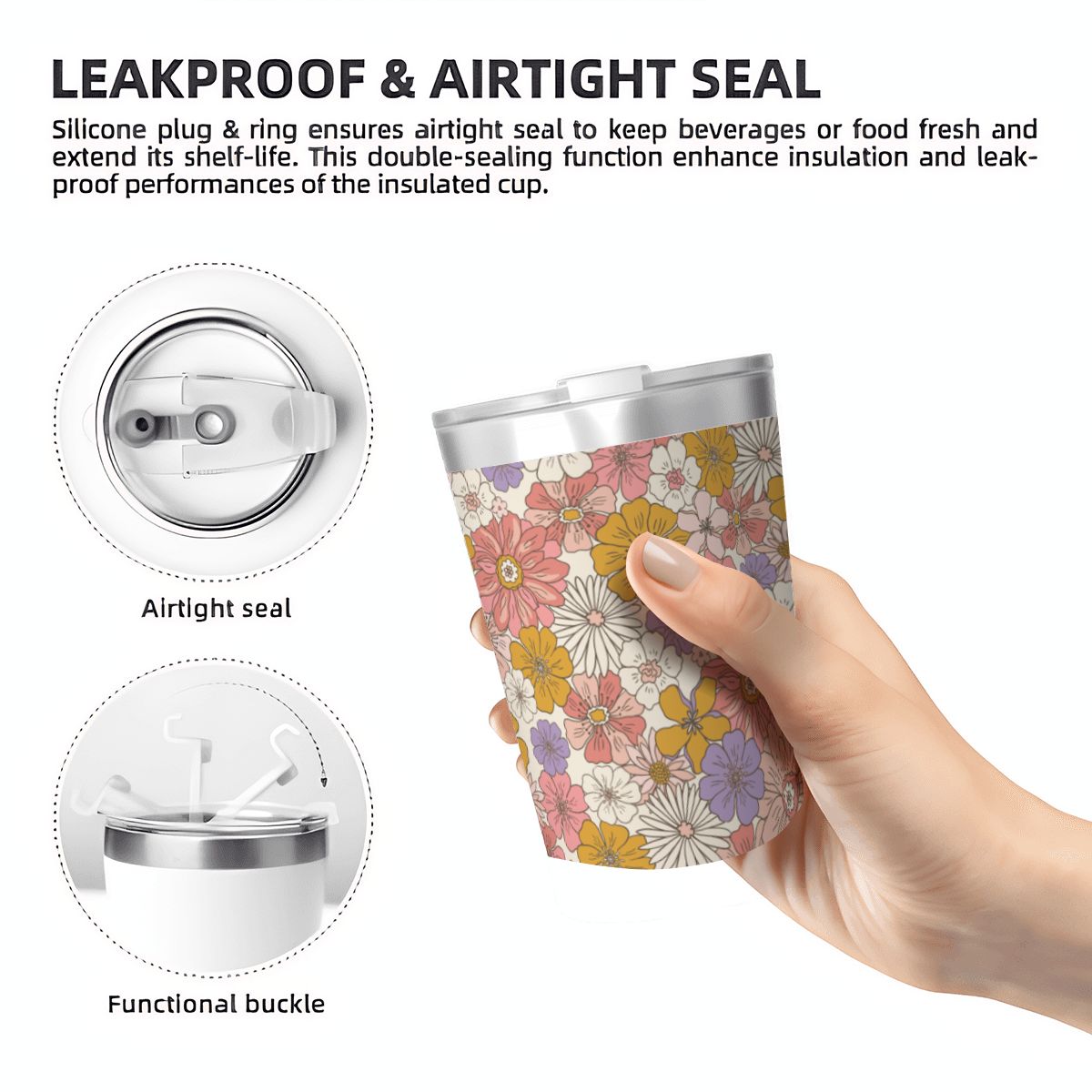 Faded Floral Small Stainless Steel Travel Mug Cup 12oz/350ml