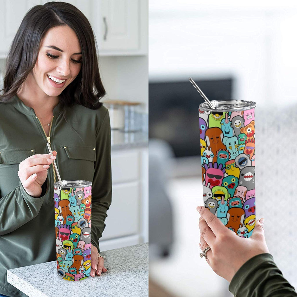 Happy Monsters - 20oz Tall Skinny Tumbler with Lid and Straw