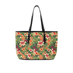 Vintage Hawaiian Floral PU Leather Tote Bag Large One Size Leather Tote Bag-Large Plants Printed Offshore