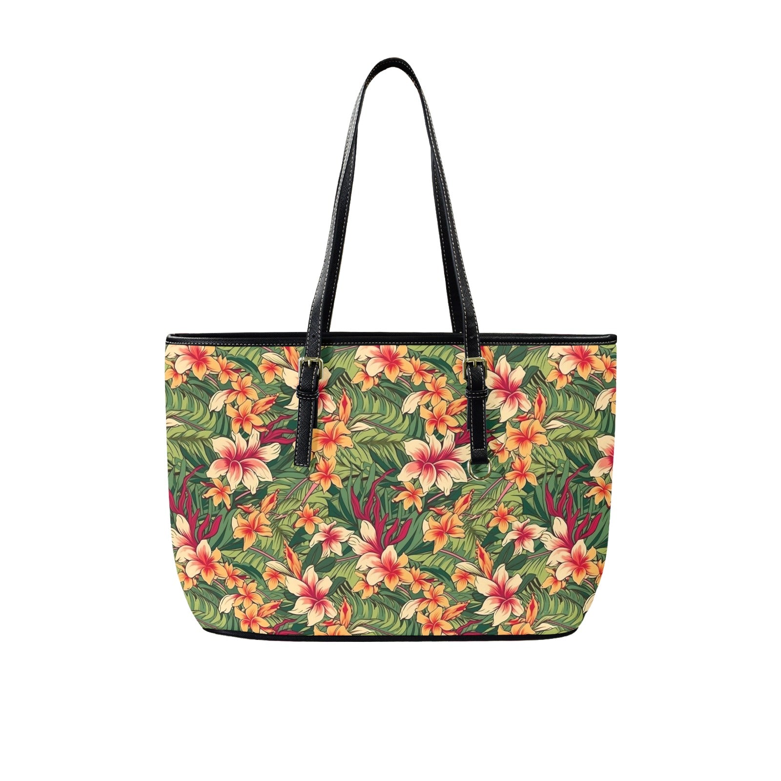 Vintage Hawaiian Floral - PU Leather Tote Bag - Large
