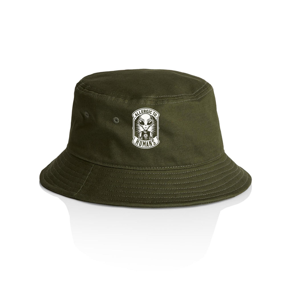 Alien, Allergic To Humans - AS Colour Bucket Hat Army One Size As Colour Bucket Hat Printed In Australia Sci Fi