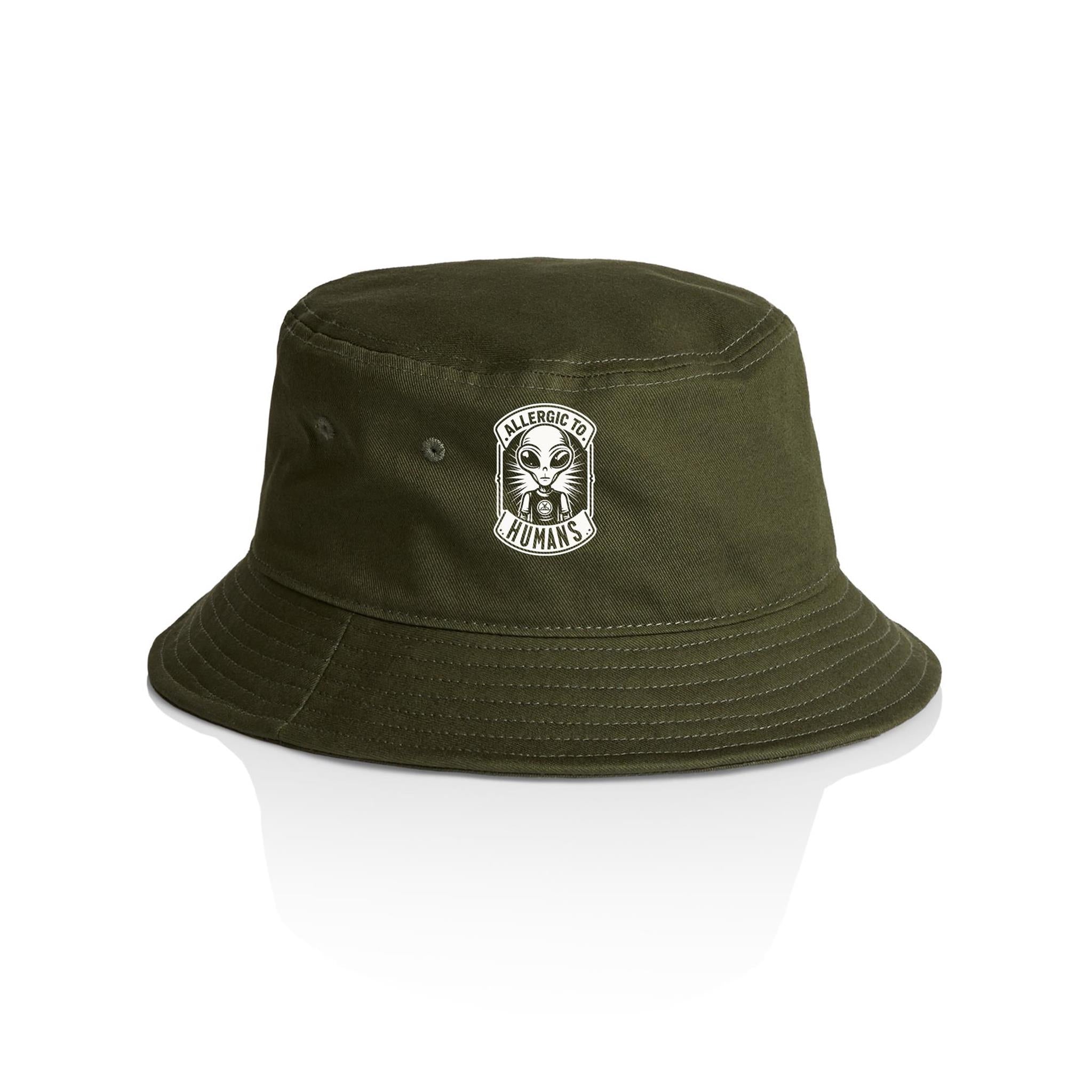 Alien, Allergic To Humans - AS Colour Bucket Hat Army One Size As Colour Bucket Hat Printed In Australia Sci Fi