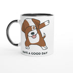 Dab Step Dog - White 11oz Ceramic Mug with Colour Inside Ceramic Black Colour 11oz Mug animal Globally Fulfilled