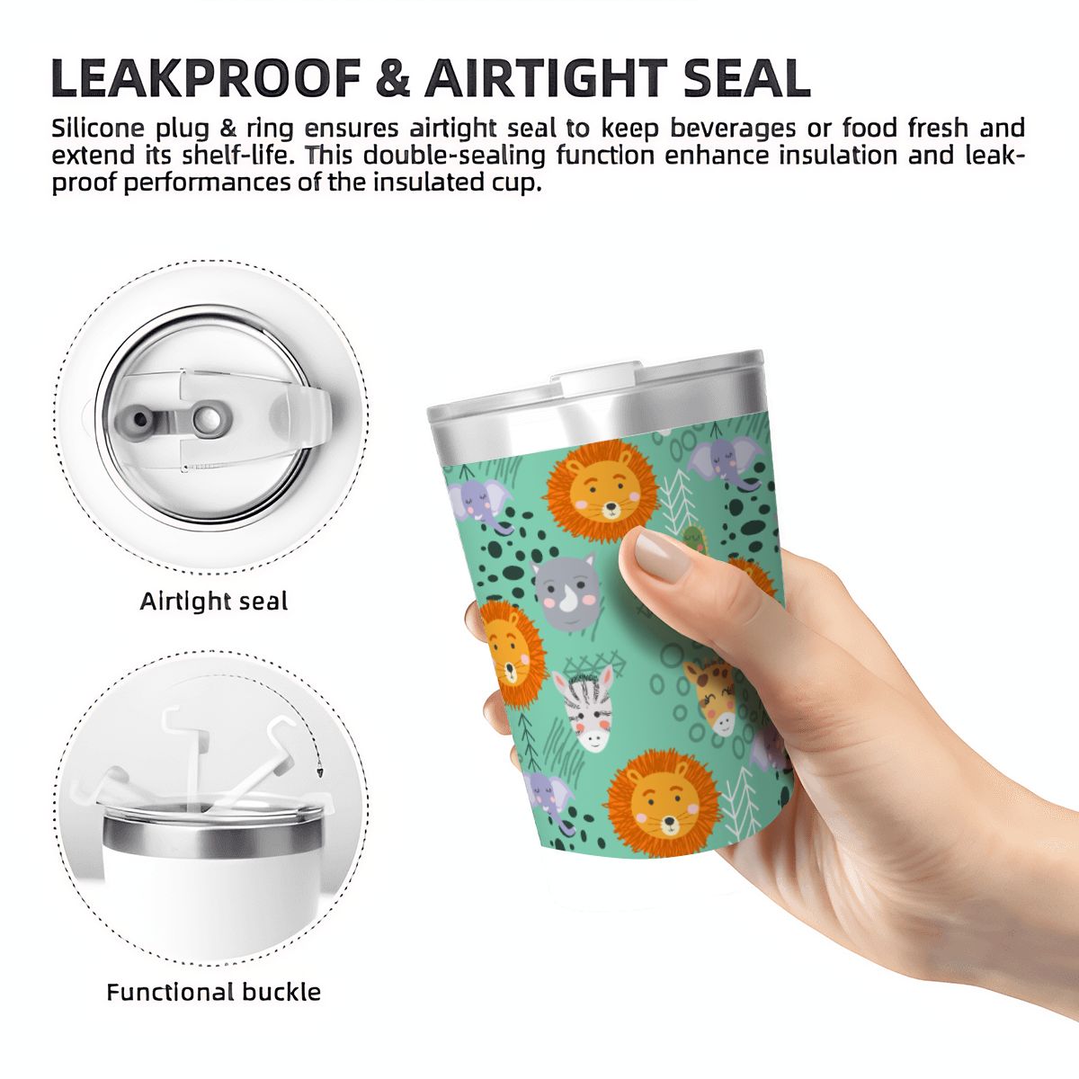 Safari Animals Small Stainless Steel Travel Mug Cup 12oz/350ml