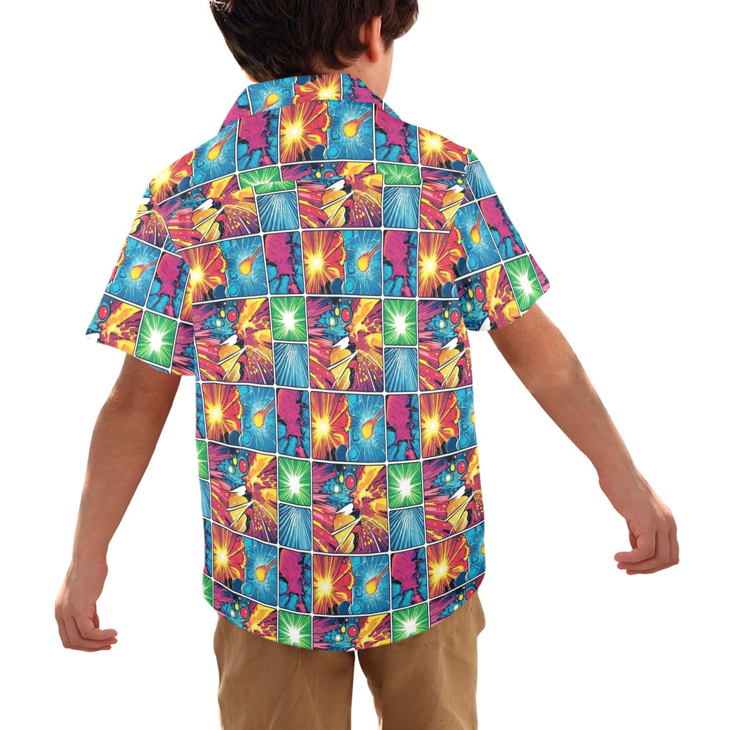 Comic Book Squares Junior Kids Hawaiian Shirt