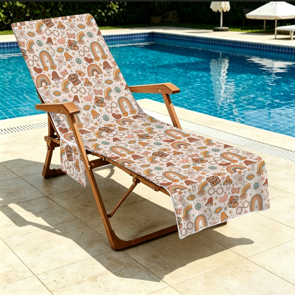 Peace And Love Beach Chair Towel Cover with Side Pockets